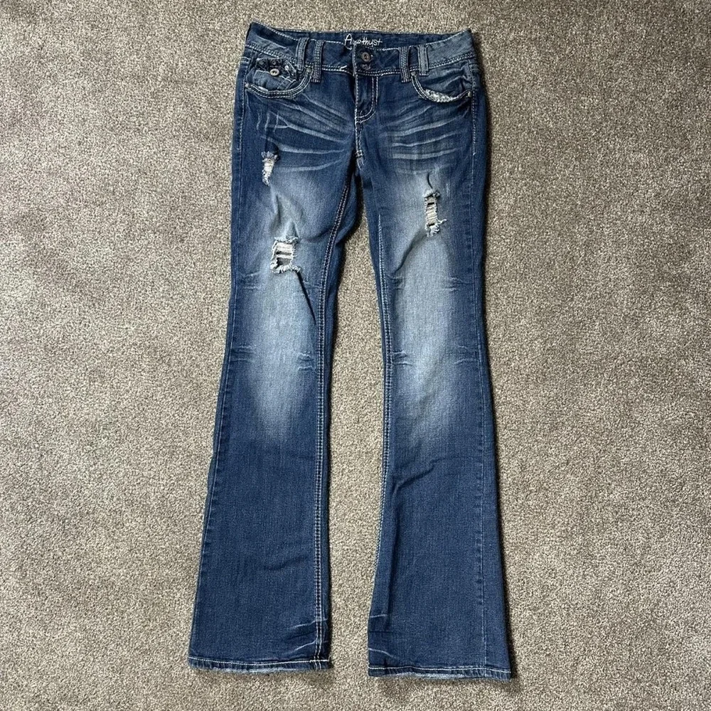 Amethyst Jeans Women's Distressed Flare Jeans - Blue
